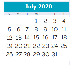 District School Academic Calendar for Washington Elementary School for July 2020