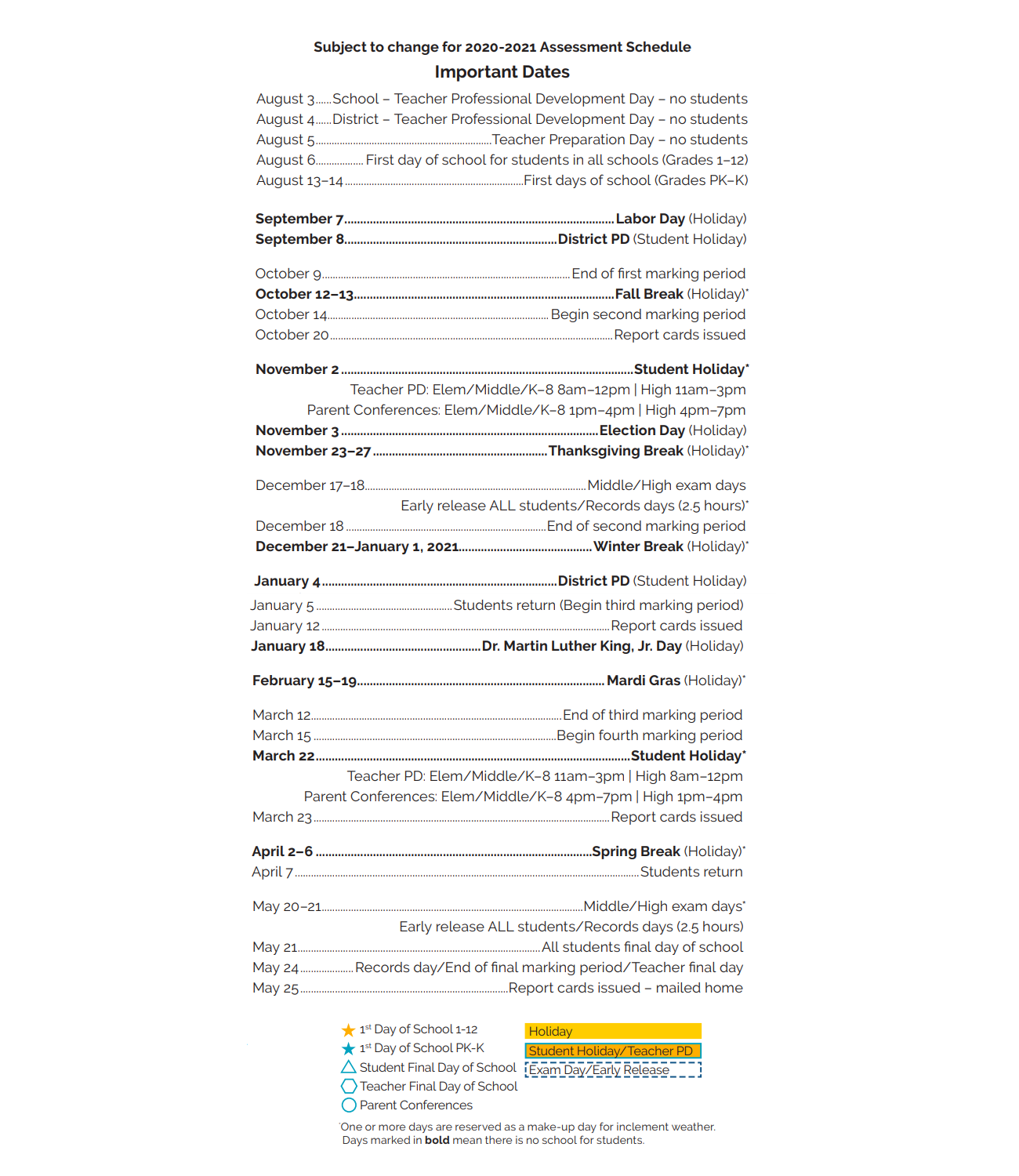 District School Academic Calendar Key for T.H. Harris Middle School