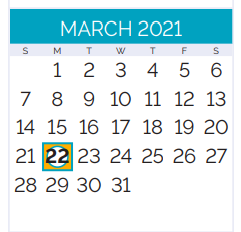 District School Academic Calendar for Ellender Middle School for March 2021