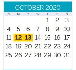 District School Academic Calendar for Harvey Kindergarten Center for October 2020