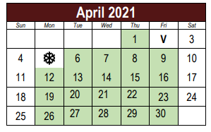 District School Academic Calendar for Woodland Elementary School for April 2021
