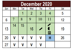 District School Academic Calendar for Cherokee Elementary School for December 2020