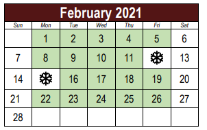 District School Academic Calendar for Science Hill High School for February 2021