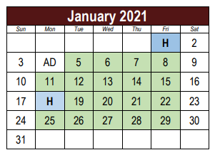 District School Academic Calendar for Cherokee Elementary School for January 2021