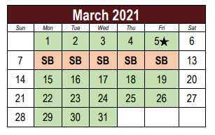 District School Academic Calendar for Lake Ridge Elementary School for March 2021
