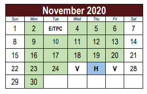 District School Academic Calendar for Cherokee Elementary School for November 2020