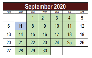 District School Academic Calendar for Lake Ridge Elementary School for September 2020