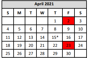 District School Academic Calendar for Bexar Co J J A E P for April 2021