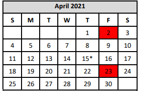 District School Academic Calendar for Thompson Ctr for April 2021