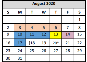 District School Academic Calendar for Bexar Co J J A E P for August 2020