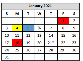 District School Academic Calendar for Elolf Elementary for January 2021