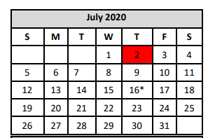 District School Academic Calendar for Woodlake Hills Middle for July 2020