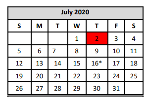 District School Academic Calendar for Kitty Hawk Middle for July 2020