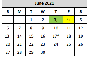 District School Academic Calendar for Judson Learning Acad for June 2021