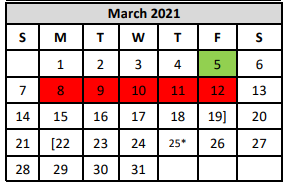 District School Academic Calendar for Woodlake Elementary for March 2021