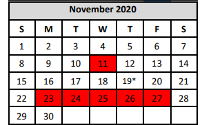 District School Academic Calendar for Woodlake Elementary for November 2020