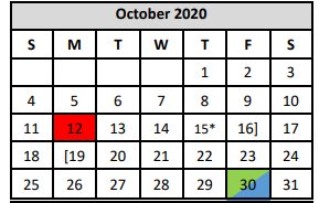 District School Academic Calendar for Ricardo Salinas Elementary for October 2020