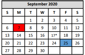 District School Academic Calendar for William Paschall Elementary for September 2020