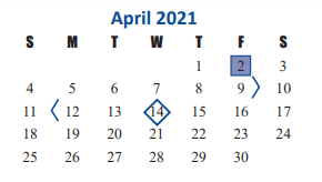District School Academic Calendar for School For Accelerated Lrn for April 2021