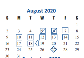 District School Academic Calendar for WoodCreek Elementary for August 2020