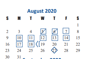 District School Academic Calendar for West Memorial Junior High for August 2020