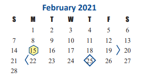District School Academic Calendar for Jeanette Hayes Elementary School for February 2021