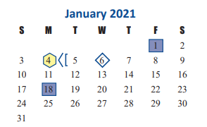 District School Academic Calendar for James E Williams Elementary for January 2021