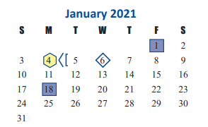 District School Academic Calendar for West Memorial Junior High for January 2021