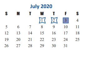 District School Academic Calendar for Odessa Kilpatrick Elementary for July 2020