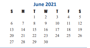 District School Academic Calendar for WoodCreek Elementary for June 2021