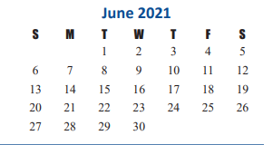 District School Academic Calendar for School For Accelerated Lrn for June 2021