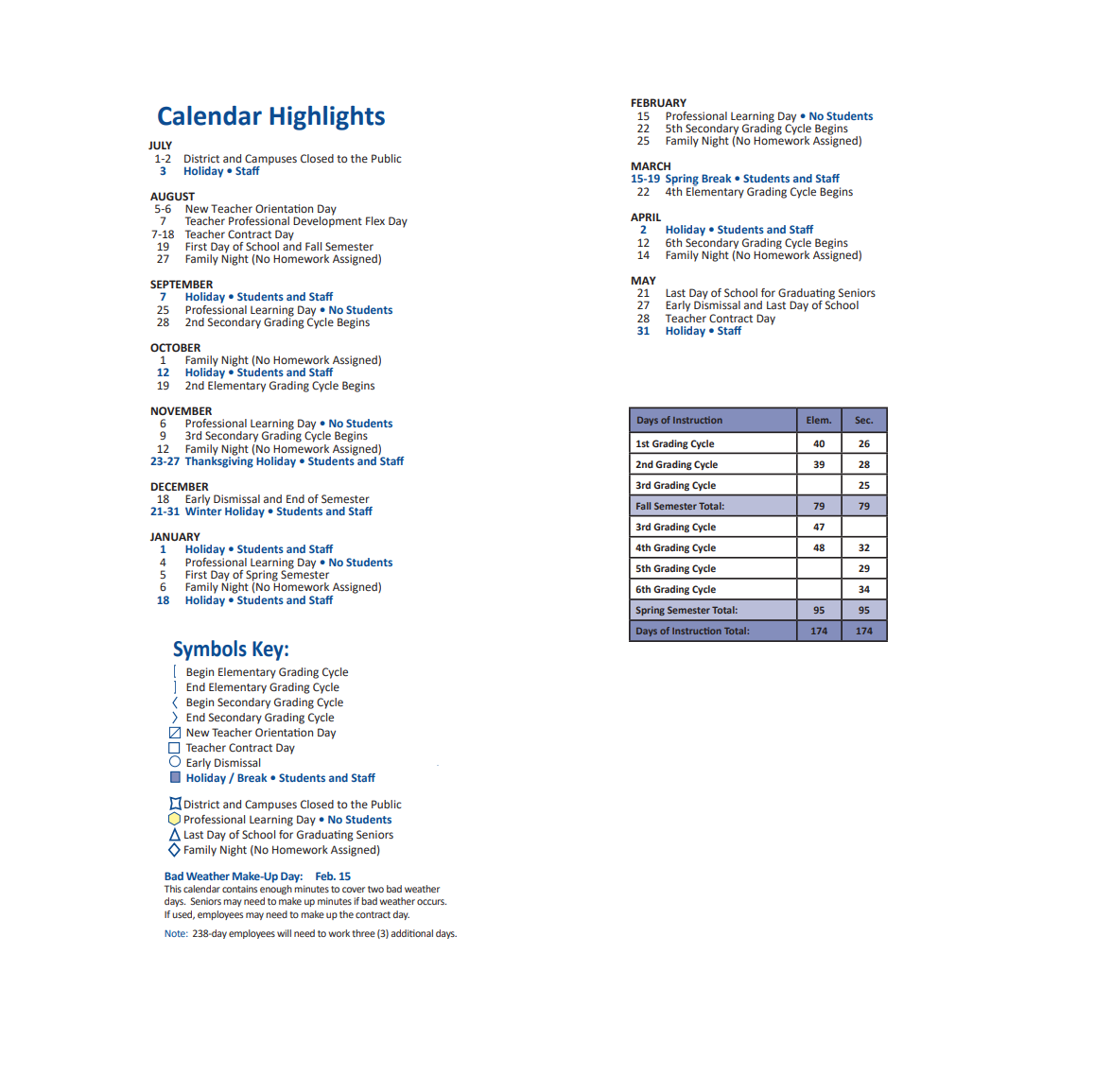 District School Academic Calendar Key for School For Accelerated Lrn