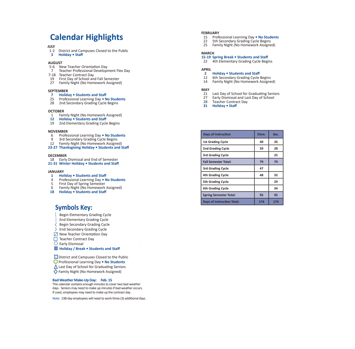 District School Academic Calendar Key for Memorial Parkway Elementary