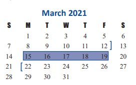 District School Academic Calendar for Arthur Miller Career Center for March 2021