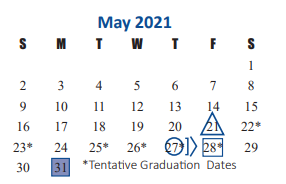 District School Academic Calendar for West Memorial Junior High for May 2021