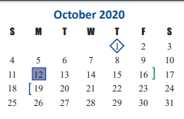 District School Academic Calendar for West Memorial Junior High for October 2020