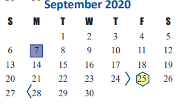 District School Academic Calendar for Memorial Parkway Elementary for September 2020