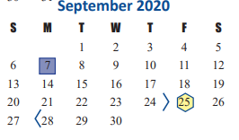 District School Academic Calendar for School For Accelerated Lrn for September 2020