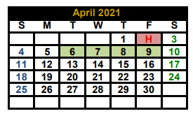 District School Academic Calendar for Helen Edward Early Childhood Cente for April 2021