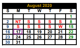 District School Academic Calendar for Kaufman H S for August 2020