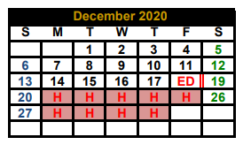 District School Academic Calendar for Monday Primary for December 2020