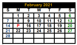 District School Academic Calendar for Monday Primary for February 2021