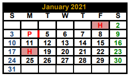 District School Academic Calendar for Kaufman H S for January 2021