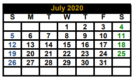 District School Academic Calendar for Monday Primary for July 2020