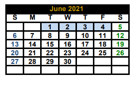 District School Academic Calendar for Kaufman H S for June 2021