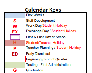 District School Academic Calendar Legend for Phillips Elementary