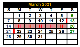 District School Academic Calendar for Helen Edward Early Childhood Cente for March 2021