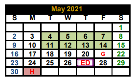 District School Academic Calendar for Kaufman H S for May 2021