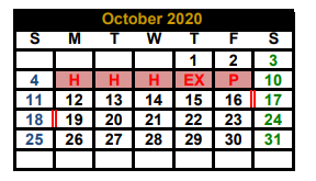 District School Academic Calendar for Kaufman H S for October 2020