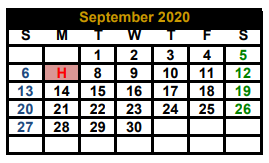 District School Academic Calendar for Monday Primary for September 2020